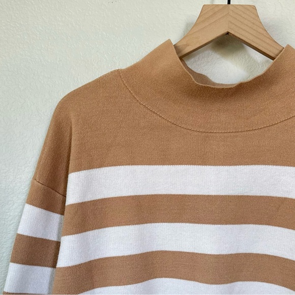 ANTHROPOLOGIE XL MAEVE The Carys Mock Neck Sweater in Neutral Motif Stripe - Picture 2 of 12